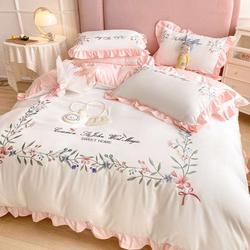 Deluxe Four-Piece Embroidered Washed Cotton Quilt Cover Set