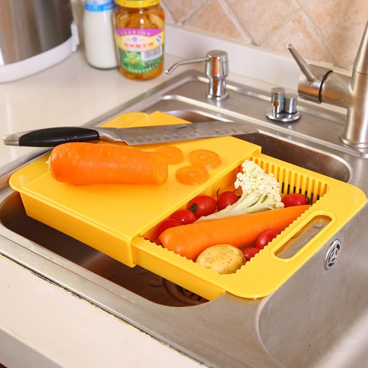 Ergonomic Multi-Function Cutting Board with Drain Basket - Perfect for Vegetables & Meat