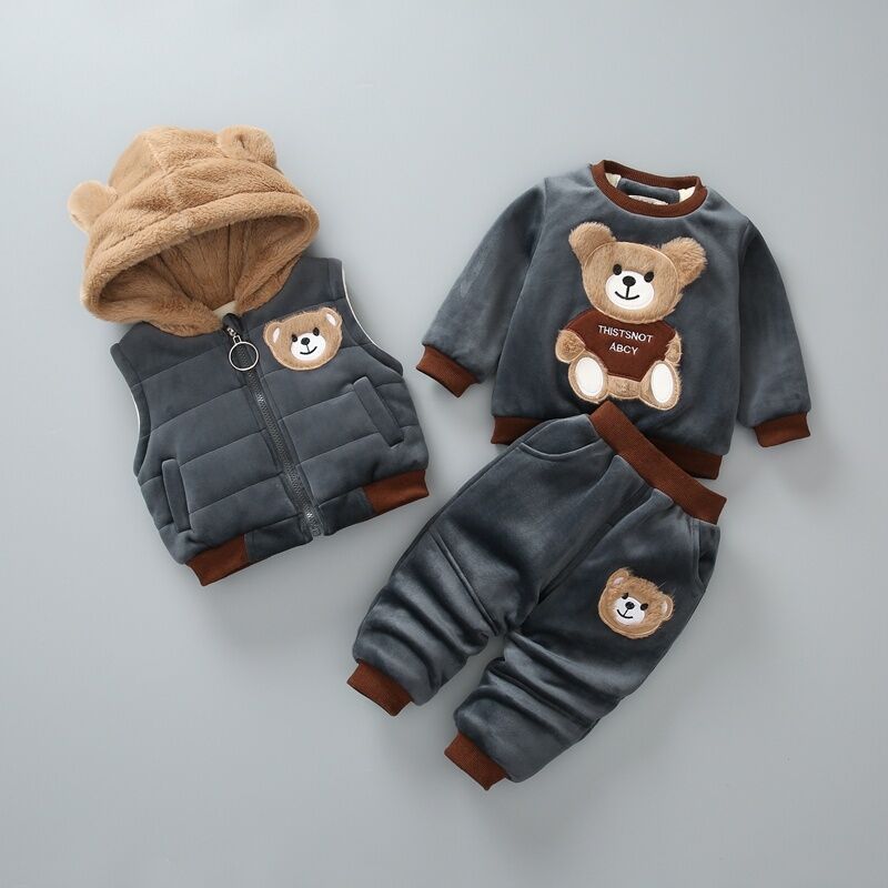 Children’s Double-Layer Plush Fleece 3-Piece Winter Suit – Cozy and Stylish for 1-3 Year Olds