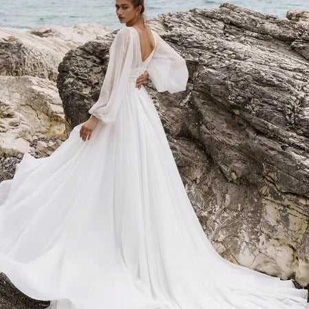 Retro Wedding Dress Romantic – Elegant Chiffon Wedding Dress in White